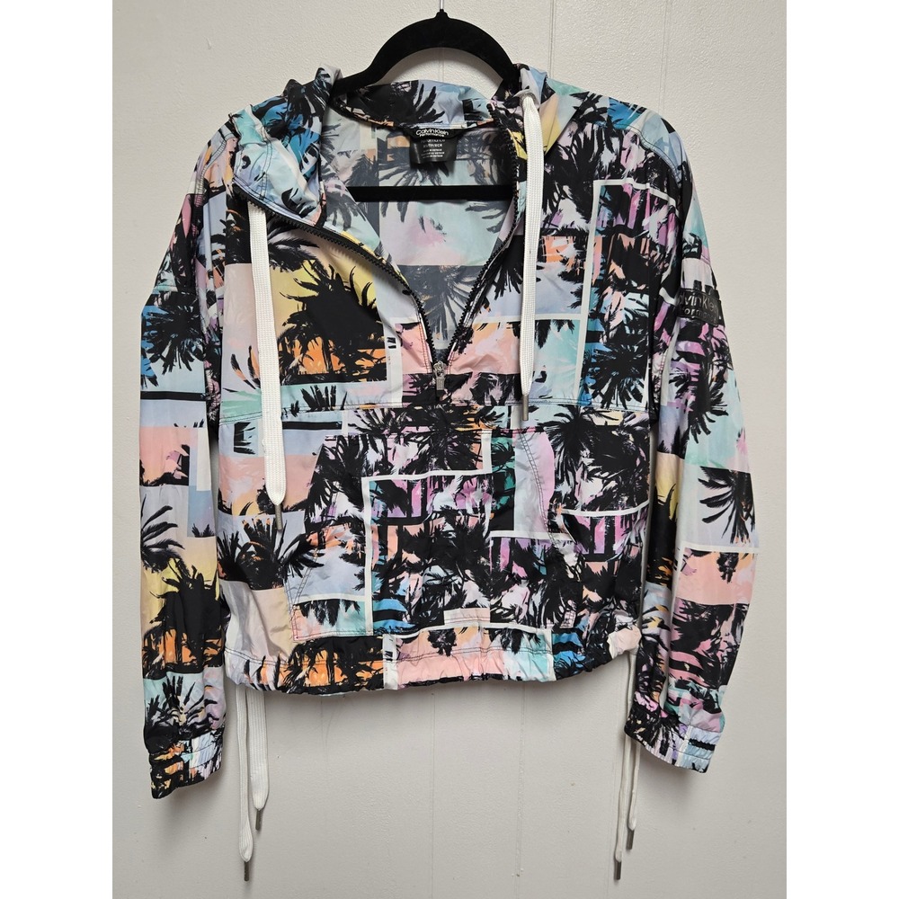 Calvin Klein Performance Women XS Tropical Palm Tree Half Zip Windbreaker Jacket